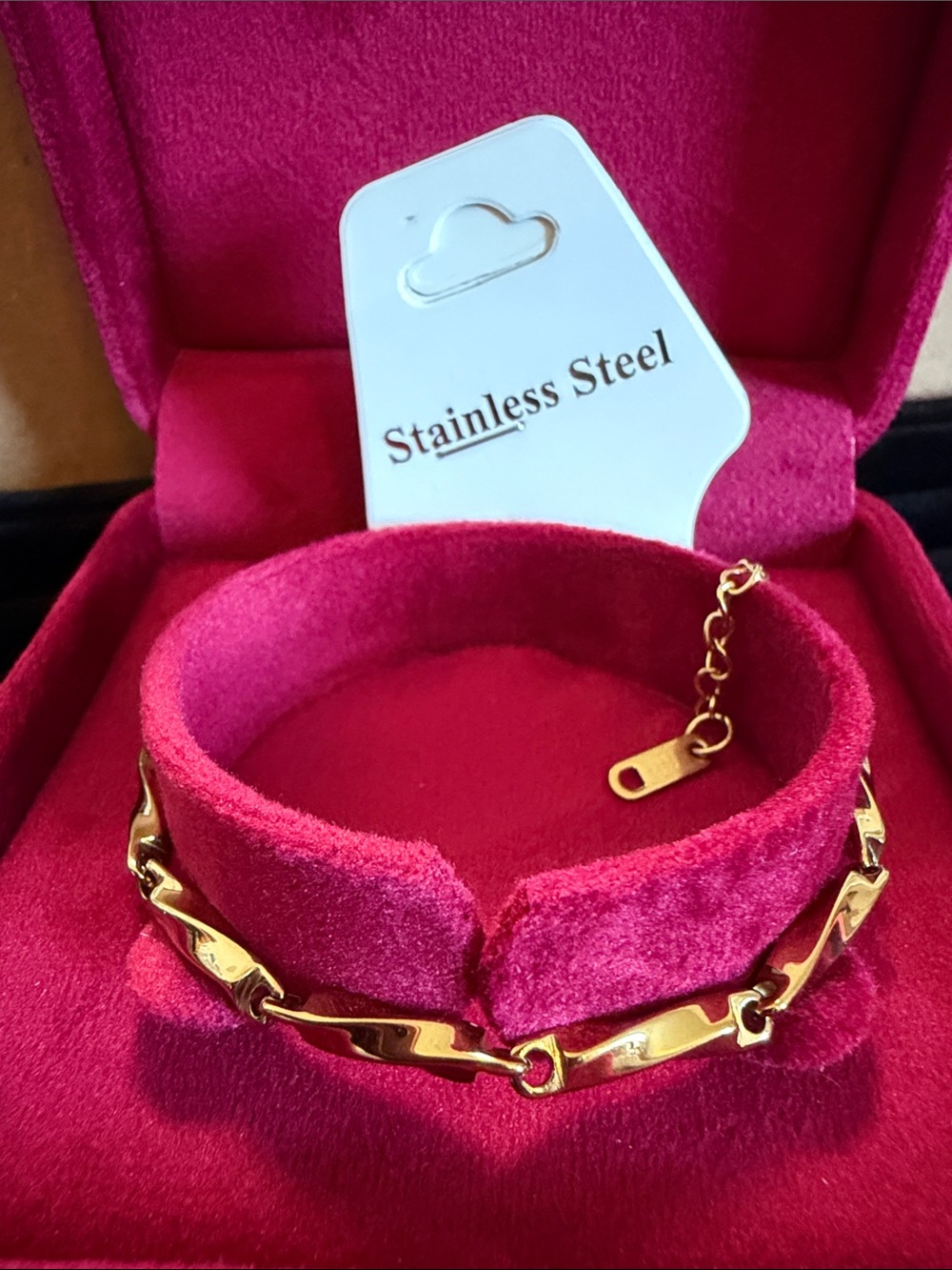 Gold Linked Stainless Steel Bracelet for Women- 6 inches + 2 inches